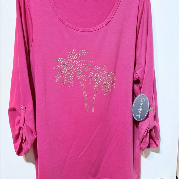 Casey Key NWT Elegant Pink Tunic with Palm Embellished Rhinestones Size 1X - Picture 8 of 8